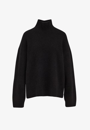 Pull en laine noir à col montant, à manches longues et à coupe oversize.