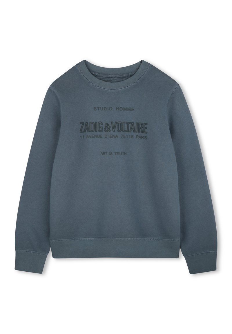 Grijze sweatshirt met een ronde halslijn en lange mouwen. Kenmerkt zich door vetgedrukte zwarte tekst op de voorkant, gemaakt van zachte katoen.