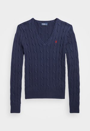 Polo Ralph Lauren CABLE KNIT COTTON V NECK SWEATER - Pullover - marine
