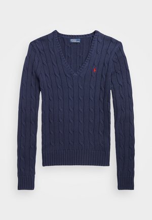 Polo Ralph Lauren CABLE KNIT COTTON V NECK JUMPER - Strickpullover - marine