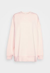 Růžová mikina vyrobená z měkkého materiálu, s kulatým výstřihem, dlouhými rukávy a malým bílým logem Nike na hrudi.