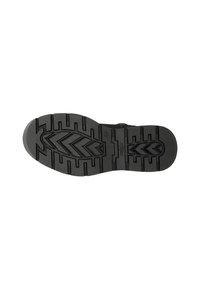 Suola di scarpa in gomma nera con un motivo zigzag texturizzato e scanalature profonde per migliorare la presa, con rinforzo attorno all'area delle punte.