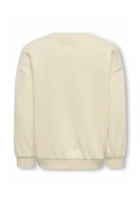 Felpa color crema con scollo tondo, maniche lunghe a palloncino e polsini a costine. Tessuto morbido, design minimalista, senza motivi visibili.