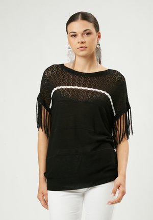 FRINGED SLEEVES - T-shirt print - black