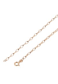 Rosaguld kædedesign med sammenkoblede ovale led, udstyret med lås af typen lobster. Glat, poleret overflade fremhæver dens glans.