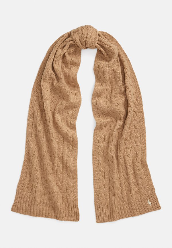 CABLE KNIT WOOL CASHMERE SCARF - Scarf - camel