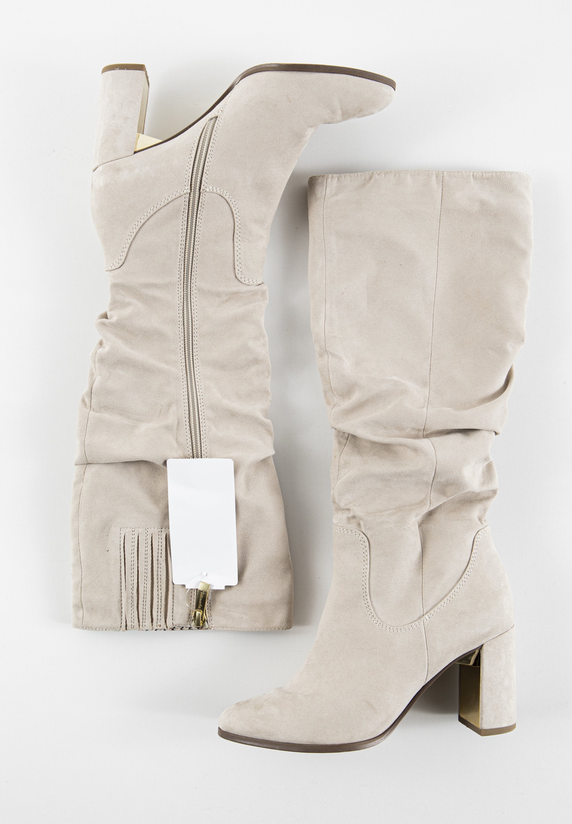 Beige Overknee Stiefel Flach Wildleder Boots Overknees Beige