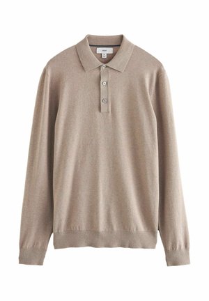 Polo à manches longues beige avec trois boutons, poignets et ourlet côtelés, taille moyenne, de la marque Next.