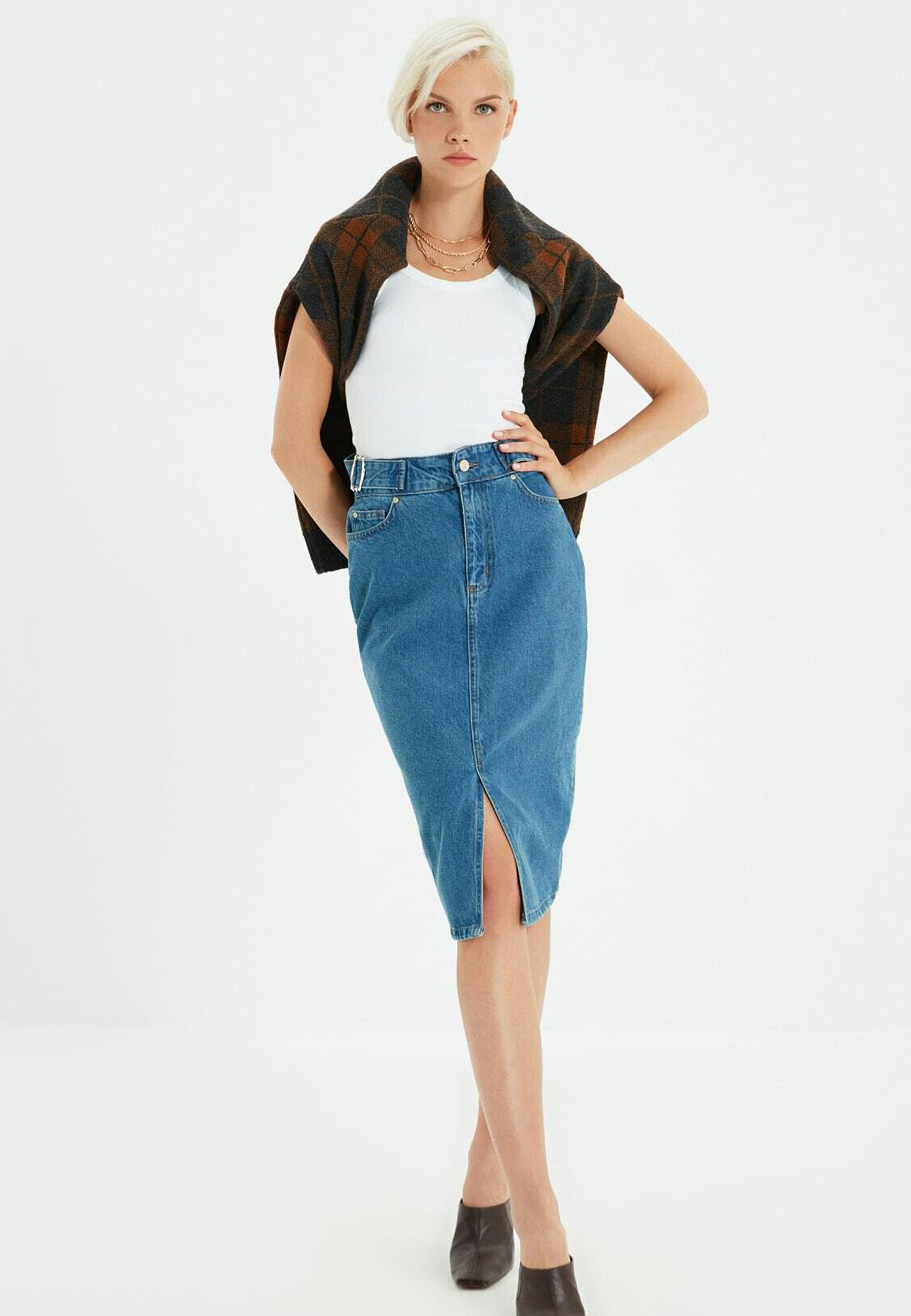 Trendyol A-line skirt - blue/blue denim 