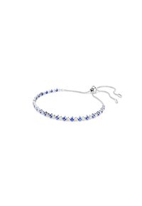 Bracciale d'argento con cristalli rotondi blu e trasparenti alternati, con un design a catena e chiusura regolabile per la misura.
