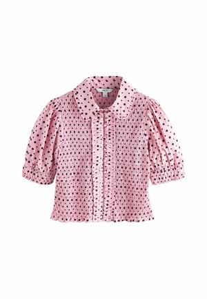 Next, REGULAR FIT - SMOCKED COLLARED SHORT SLEEVE TOP - Button-down blouse - pink brown polka dot
