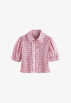 Next, REGULAR FIT - SMOCKED COLLARED SHORT SLEEVE TOP - Blúzka so zapínaním na gombíky - pink brown polka dot