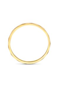 Bracelet jonc en métal doré, à facettes géométriques avec un intérieur lisse. Il présente un design minimaliste et une forme circulaire.