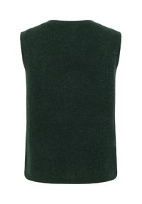 Grüner ärmelloser Strickpullover mit strukturiertem Finish. Schlichtes Design, Rundhalsausschnitt und entspannte Passform, ideal zum Layering.