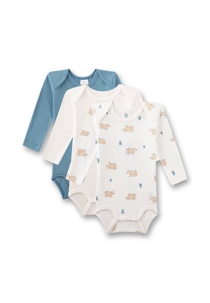 Sanetta, BABY-BODY (DREIERPACK) LANGARM BEIGE & BLAU BÄRCHEN - Body - beige