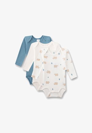 Sanetta, BABY-BODY (DREIERPACK) LANGARM BEIGE & BLAU BÄRCHEN - Body - beige