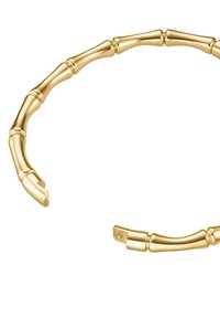 Pulsera en tono dorado con un diseño inspirado en bamboo, que presenta eslabones huecos y texturizados que imitan la forma de los segmentos de bambú.