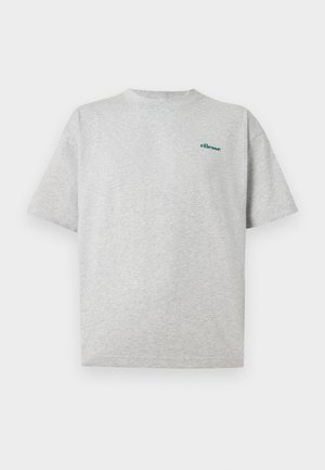 Helehall lühikeste varrukatega ümmarguse kaelusega T-särk väikese tumerohelise "ellesse" logoga vasakul rinnal.