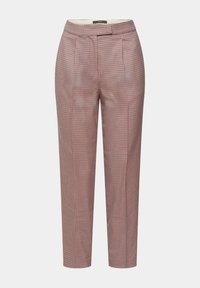 Rutiga byxor i röd och vit ton. Skräddarsydd passform med flat front, sidofickor och en mjuk tygstruktur.