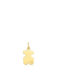 Charm a forma di orso in oro con finitura lucida. Presenta un'anello per il fissaggio e un marchio inciso sul retro. La dimensione è compatta.