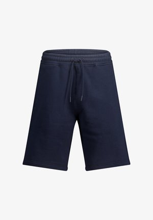 Tummansiniset, polvimittaiset housut, jotka on valmistettu pehmeästä puuvillasta. Niissä on elastinen vyötärö, jossa on nauhavedin, sekä sivutaskut.