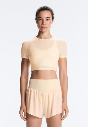 OYSHO, SHORT-SLEEVED SHEER TANK TOP - T-shirt basique - vanilla