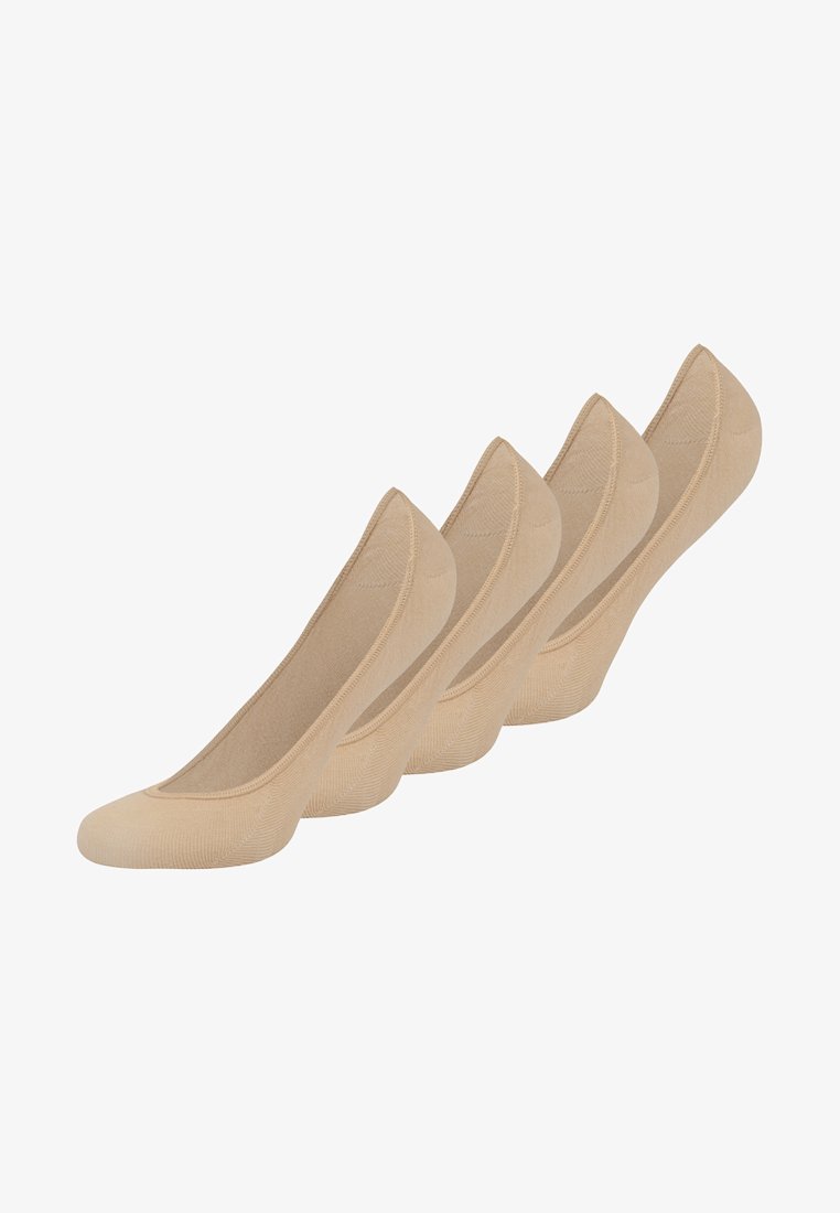 Calzini no-show beige presentati in un set di quattro. Materiale morbido e traspirante con una texture liscia e design della punta arrotondato.