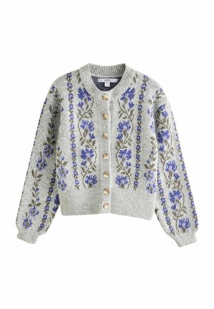 Next, LONG SLEEVE CREW NECK KNITTED CARDIGAN - Neuletakki - grey purple floral