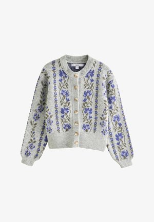 Next, LONG SLEEVE CREW NECK KNITTED CARDIGAN - Chaqueta de punto - grey purple floral