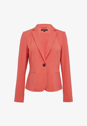 Korala żakiet wykonany z gładkiego materiału, z klapami, zapięciem na pojedynczy guzik i dwoma przednimi kieszeniami. Dopasowany krój z długimi rękawami.