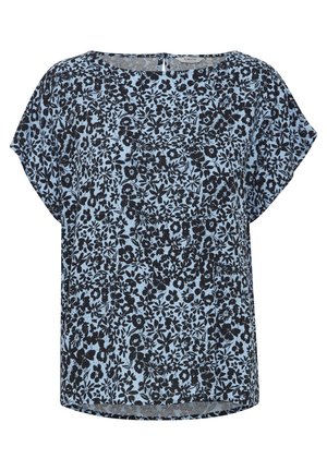 Top s cvjetnim uzorkom u svijetloplavoj boji, s crnim cvjetnim dezenom. Opušteni kroj s kratkim rukavima i lagano izrezanim dekolteom. Mekana tkanina.