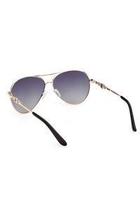 Guldrammede aviator-solbriller med gradient mørke linser og sorte tempelspidser, præsenteret på en hvid baggrund.