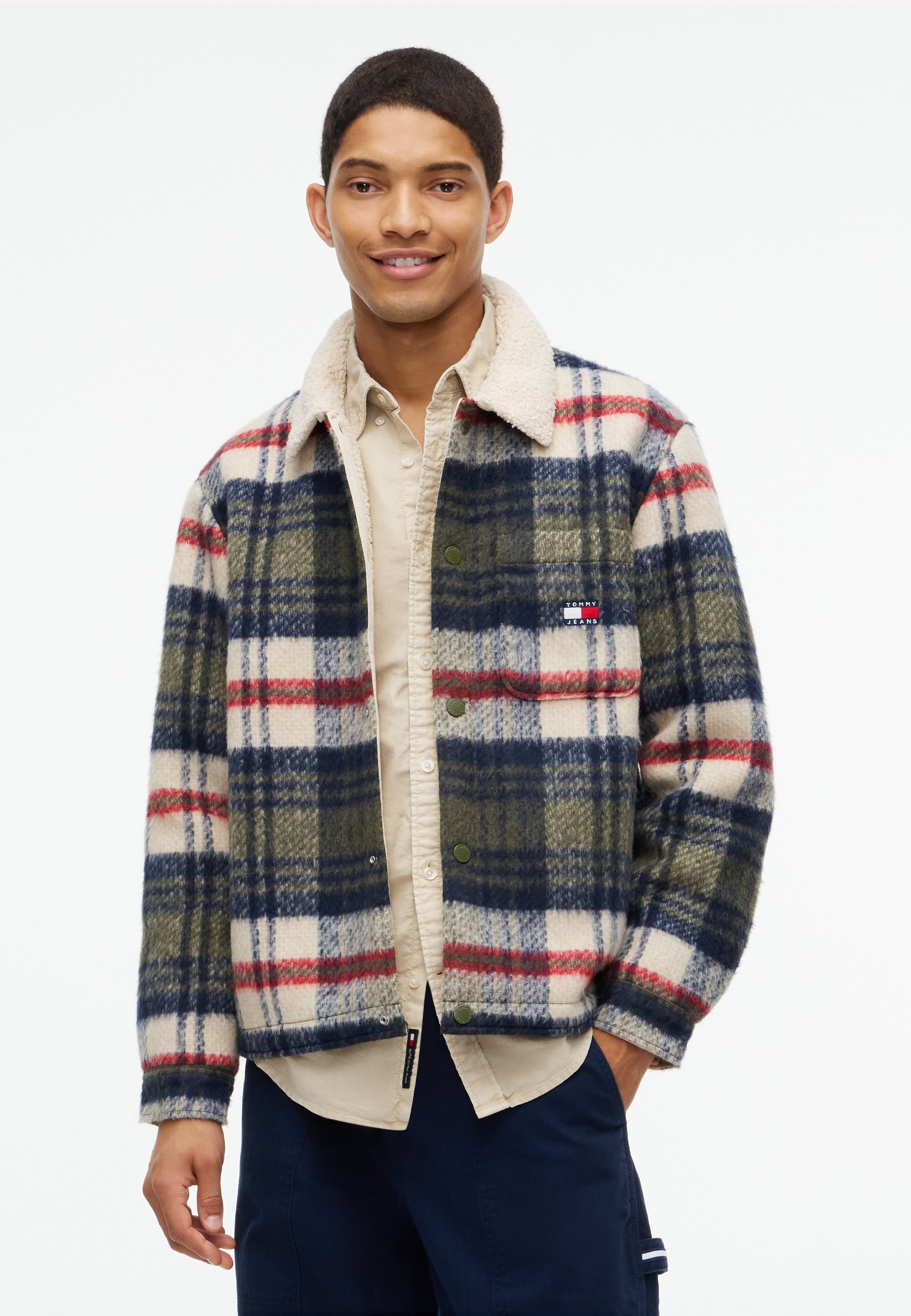Tommy Jeans 테디 라이닝 브러시드 플란넬 오버사이즈 자켓