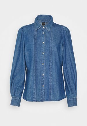 Vero Moda VMEUDORA FRILL - Button-down blouse - medium blue denim
