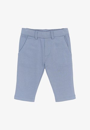 Light blue cotton shorts with a smooth texture, featuring two front pockets, belt loops, and a clean finish at the hem.