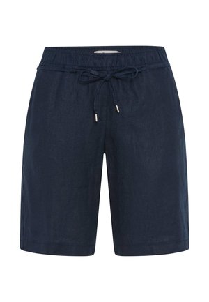 Marineblaue Freizeitshorts mit elastischem Bund und verstellbarer Kordel, knielang mit schlichtem Saumdetail.
