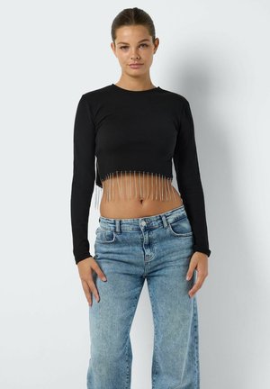 VERKÜRZT RUNDHALS DETAILMUSTER - Long sleeved top - schwarz
