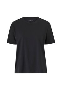 Zwarte t-shirt met korte mouwen van katoen. Heeft een ronde hals en een relaxed fit zonder zichtbare patronen of ontwerpen.