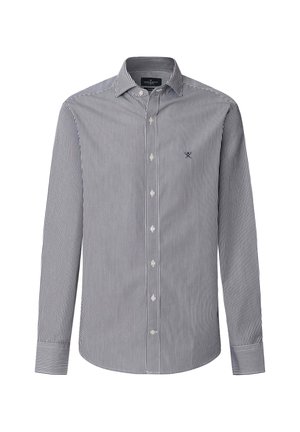 Gestreepte shirt in navy en wit, lange mouwen, met knoopsluiting, voorzien van een klein logo op de linkerborst, gemaakt van lichtgewicht stof.