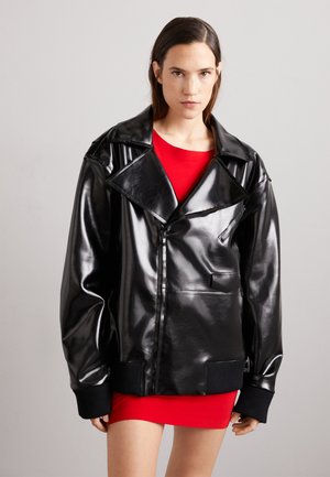 OVERSIZED MOTO JACKET - Imitert skinnjakke - black