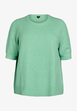 Korte mouw pullover trui in licht mintgroen, met een ronde halslijn en een zachte, gestructureerde afwerking met geribbelde zoom.