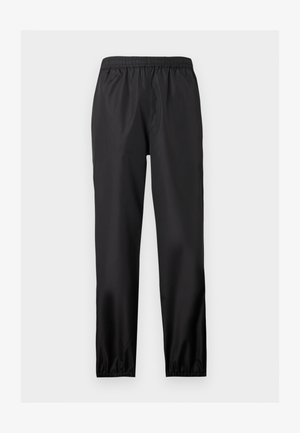 Pantaloni negri, ușori, cu talie elastică și picioare drepte, cu manșete adunate, prezentați întinși pe un fundal alb.