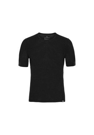 T-shirt nero a maniche corte realizzato in tessuto morbido, con scollatura rotonda, vestibilità comoda e un piccolo logo etichetta sull'orlo.