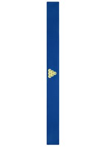 Blue fabric strap featuring a smooth texture, rectangular shape, and yellow circular pattern accent towards the middle.