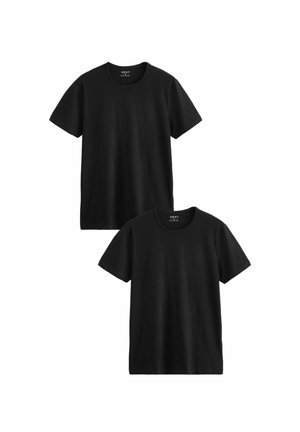 Dos camisetas de algodón negras de manga corta, con escote redondo y un diseño sencillo. Textura suave sin patrones o acentos visibles.