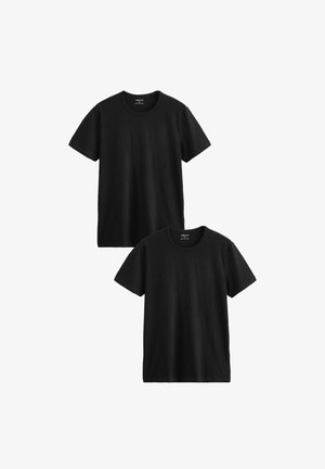 To sorte bomulds t-shirts med korte ærmer, rund hals og enkelt design. Blød tekstur uden synlige mønstre eller detaljer.