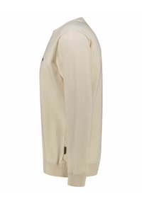 Felpa beige chiaro con collo a giro, polsini e orlo a costine. Realizzata in morbido tessuto, presenta un logo discreto sul petto.