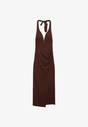 Terranova, VESTITO LUNGO HALTERNECK CON COPPE E SPACCO - Tubino - cacao