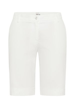 Witte katoenen bermuda shorts met een knopsluiting, riemlussen en rechte snit. Heeft een gladde textuur en omgevouwen zoom bij de knieën.