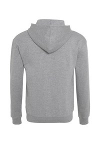 Hall halliga kapuutsiga pusa pikkade varrukatega, tehtud pehmest kangast. Omab kängurumudeld taskut ning soonikud varrukaotste ja äärte juures. Näidatud on tagantvaade.